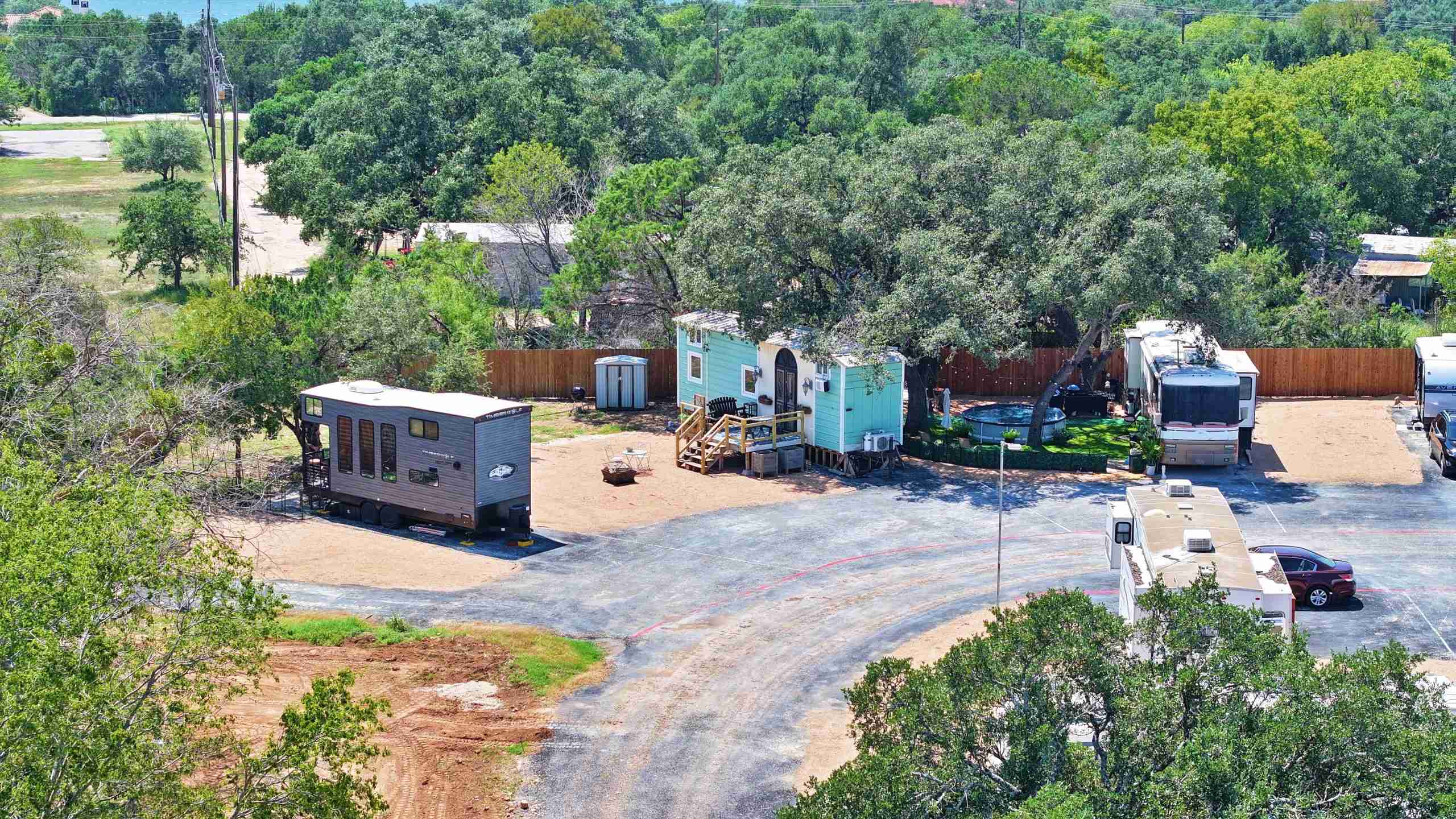 RV sites among the trees at Lakeside RV Park